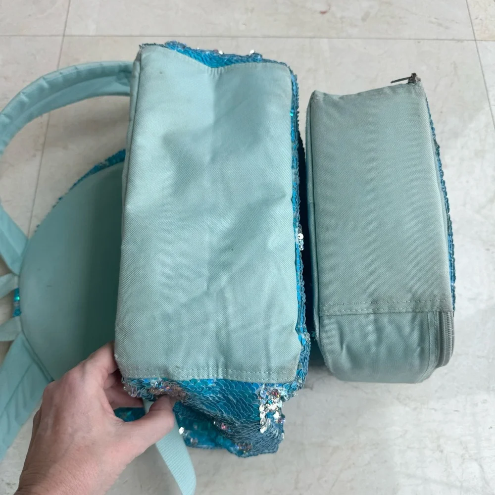 Justice Backpack and matching Lunchbox blue flip sequins